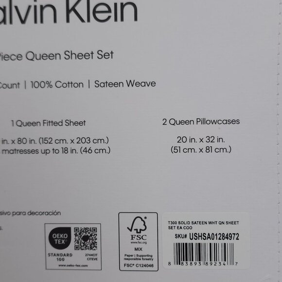 Calvin Klein 4 Piece Queen Sheet Set 100% Cotton Sateen Fits Mattress 18" Deep - Picture 6 of 8